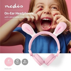 Nedis Wired Headphones | 1.2 m Round Cable | On-Ear | Detachable Magnetic Ears | Robby Rabbit | Pink
